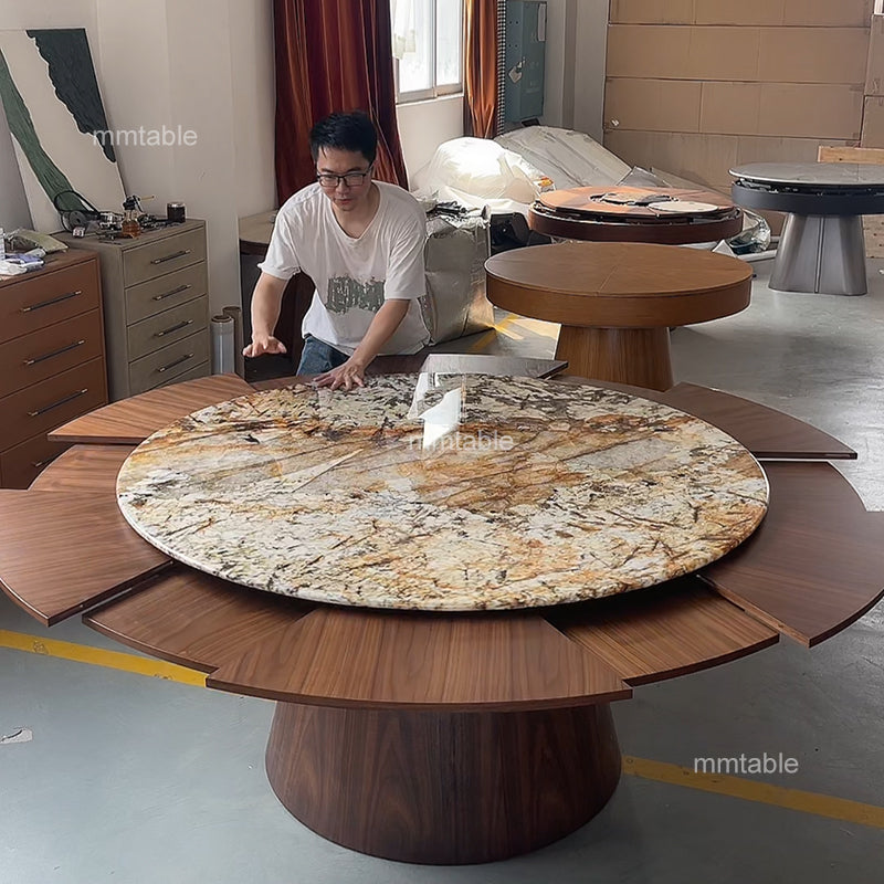 marble table modern extendable round dining table / transformable furniture table seat 6 8 10 12 persons