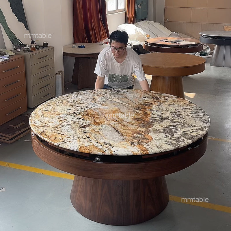 marble table modern extendable round dining table / transformable furniture table seat 6 8 10 12 persons