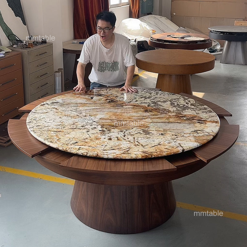 marble table modern extendable round dining table / transformable furniture table seat 6 8 10 12 persons